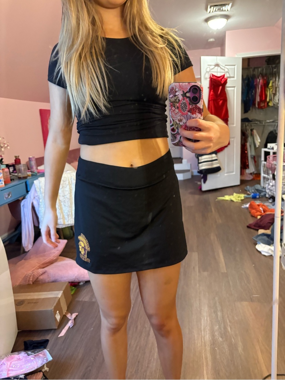 Black Mini Skirt with Gold Embellishment